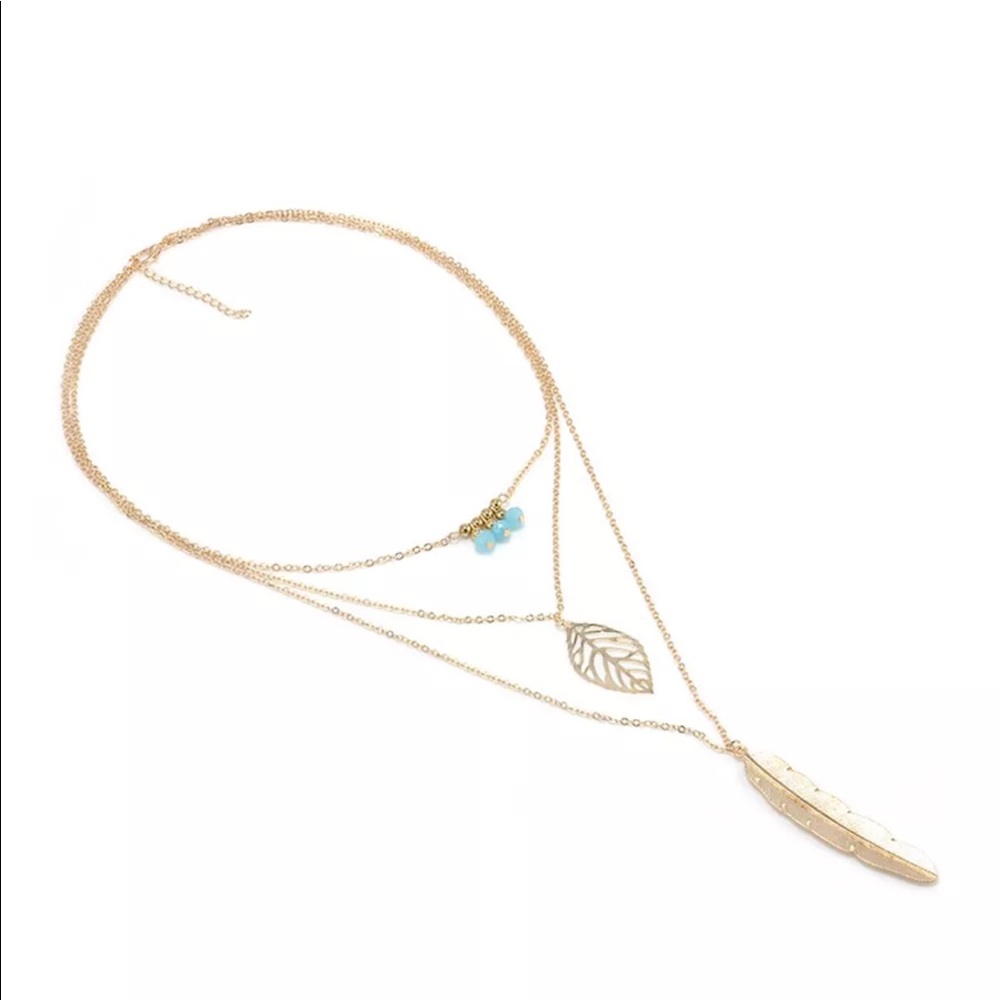 NWT feather three layer chain necklace gold color - Picture 2 of 4